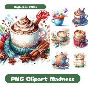 15 Watercolor Mocha Clipart PNG Set, Clipart Bundle Printable Mocha Watercolor Graphics For Mocha Wall Art PNG Clip Art Set