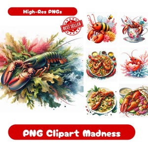 15 Lobster Clipart PNG Bundle, Beach Clip Art, Summer Digital lobster Download Scrapbooking Crafts Journals Stickers Wall Art
