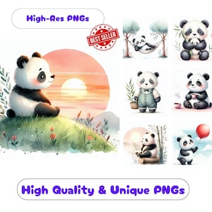 105 Cute Panda Clipart PNG Set, Whimsical Panda Clipart Bundle Printable Graphics For Playful Panda Wall Art PNG Sublimation Set