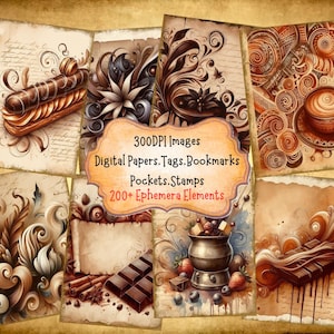 Chocolate Junk Journal Kit With Digital Papers Scrapbook Images Digital Kit Journal Papers And Digital Art for Paper Crafts