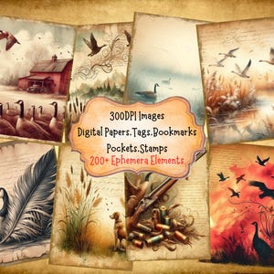 Geese Hunting Fall Junk Journal Kit With Digital Papers Printable Papers Clipart Pockets Journal Kit Labels Bookmarks Tags Paper Crafts