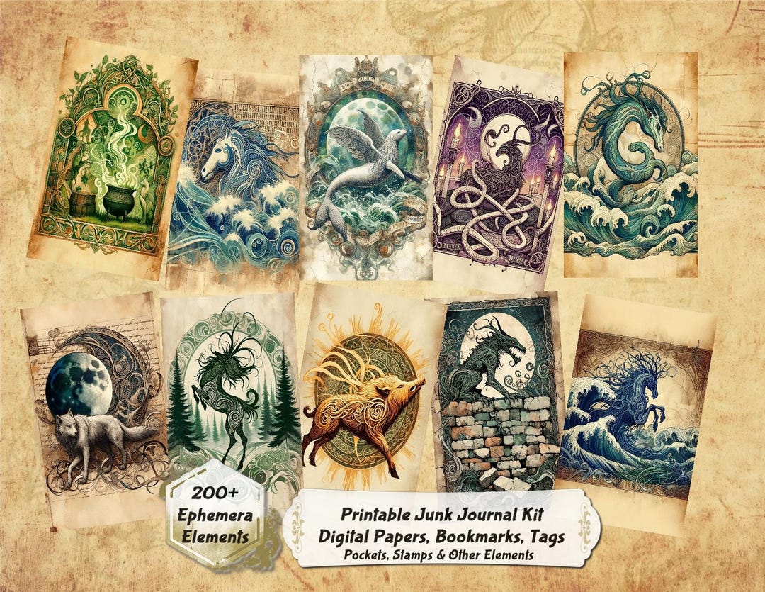 Celtic Nouveau Bestiary Junk Journal Kit: 56 Mythical Creatures Digital ...