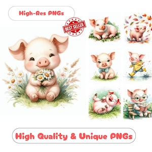 47 süßes Schwein Clipart PNG Set, entzückende Schwein Clipart Bundle druckbare Grafiken für spielerische Schweinchen Wand Kunst PNG Sublimationsset