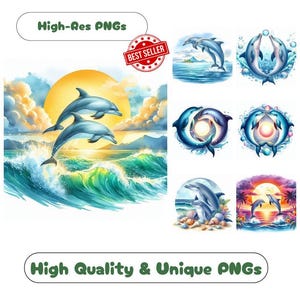 30 Cute Dolphin Duo Watercolor Clipart PNG Images, Adorable Dolphin Duo Clipart Bundle Commercial Use Graphics For Charming Dolphin Duo Art