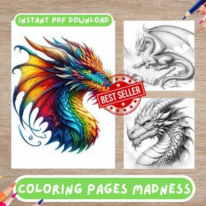 100 Realistic Dragon Coloring Pages For Adults, Dragon Coloring Book, Fantasy Coloring, Stress Relief Coloring for Adults and Kids Alike