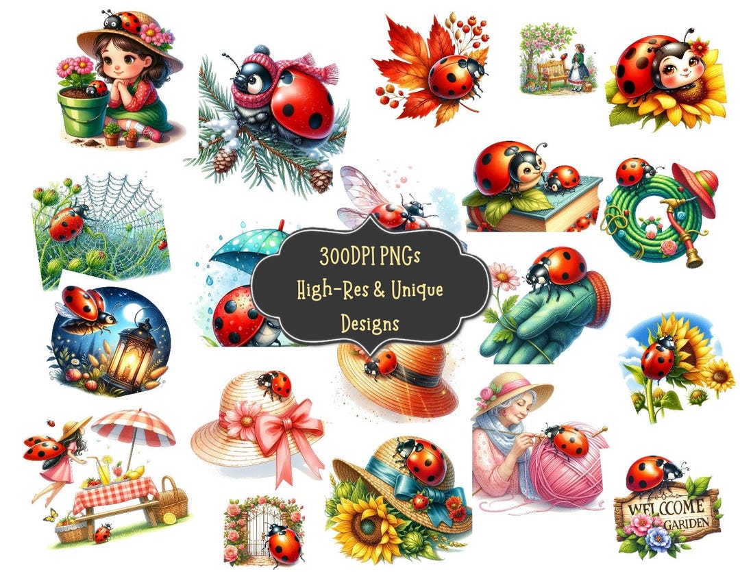 Watercolor Ladybug Clipart Bundle: Whimsical PNG Graphics (digital ...