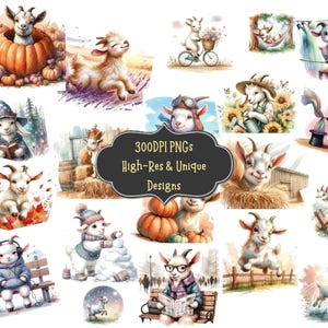 61 Quirky Goat Watercolor Clipart PNG Bundle: PNG Art Instant Download for Diy Paper Crafts Invitations Scrapbooking Wall Art Stickers
