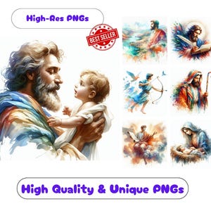 28 Bible Characters Watercolor Clipart PNG Set, Elegant Bible Characters Clipart Print Ready Designs For Charming Bible Characters Wall Art