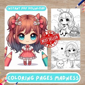 50 Kids Anime Coloring Pages, Kids and Adults Coloring Pages, Instant Digital PDF Download, Printable Coloring Book Sheets