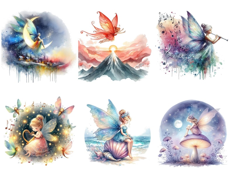 Fairy Watercolor Clipart PNG Bundle: Whimsical Pixie Illustrations ...