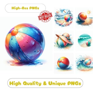 20 Beach Ball Watercolor Clipart PNG Set, Delightful Beach Ball Clipart Printable Graphics For Charming Beach Balls Wall Art Paper Crafts