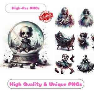 55 Haunted Doll Clipart PNG Set, Spooky Doll Clipart Bundle Printable Graphics For Creepy Haunted Doll Wall Art PNG Sublimation Set