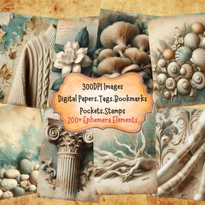 White And Beige Junk Journal Kit: Digital Papers Ivory Tags Cream Pockets Cards Bookmarks Tan Labels Printable Ephemera