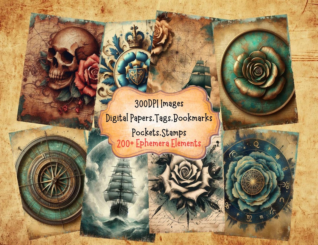 Vintage Compass Rose Junk Journal Kit: Nautical Ephemera (digital ...