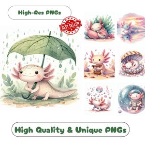 41 Cute Axolotl Clipart PNG Set, Whimsical Axolotl Clipart Bundle Printable Graphics For Playful Axolotl Wall Art PNG Sublimation Set