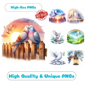 40 Cute Dove Watercolor Clipart PNG Images, Charming Dove Clipart Bundle Commercial Use Graphics For Adorable Dove Wall Art PNG Designs