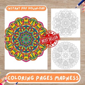 50 Intricate Mandala Coloring Pages for Adults and Kids – Printable PDF Book, Stress Relief & Art Therapy, Adult Mandala and Kids Coloring