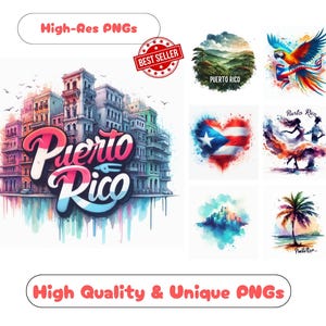 44 Puerto Rico Watercolor Clipart PNG Set, Artistic Puerto Rico Clipart Printable Graphics For Charming Puerto Ricos Wall Art