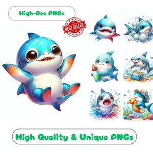 40 Baby Shark Watercolor Clipart PNG Pack, Charming Baby Shark Clipart Printable Graphics For Cute Baby Sharks Wall Art Paper Crafts