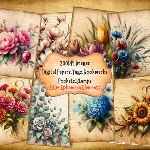 Floral Junk Journal Kit With Digital Papers Printable Pages Pockets Journal Kit