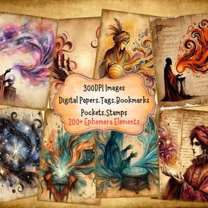 Fortune Teller Junk Journal Kit With Digital Papers Printable Pages Digital Ephemera Bookmarks Tags Paper Crafts