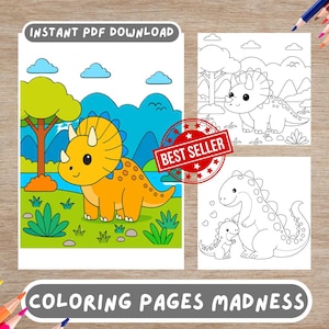 60 Dino Coloring Pages, Printable Dinosaur Coloring Book For Kids and Adults, Instant Download Fun Activity Pages