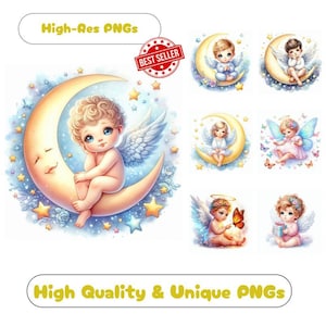 44 Baby Angel Watercolor Clipart PNG Images, Cherubic Angel Clipart Bundle Commercial Use Graphics For Nursery Angel Wall Art PNG Designs