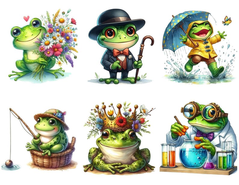 Funny Frog Watercolor Clipart – Ribbit PNG Digital Images, Commercial ...