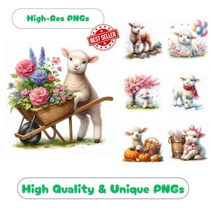 42 Baby Lamb Watercolor Clipart PNG Images, Nursery Lamb Clipart Bundle Commercial Use Graphics For Cute Lamb Wall Art PNG Designs