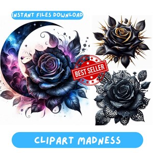 Dark Roses Clipart PNG Bundle: Gothic Floral Graphics (Digital Download)