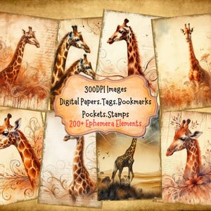 Giraffe Junk Journal Kit With Digital Papers Printable Pages Bookmarks Bookmarks Junk Journal Ephemera