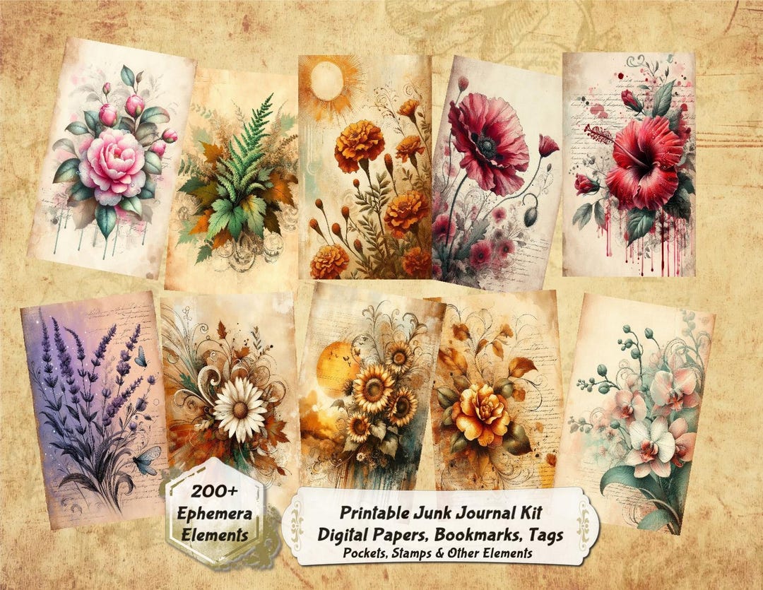 White Journal Rip Kit Bloom Rip Junk Journal: 60 Papéis Digitais e Efêmeros com Efeito ...