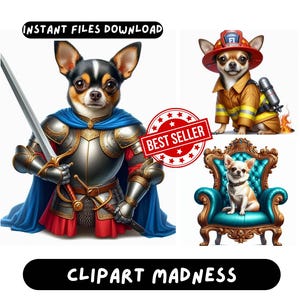 Ensemble de 33 cliparts PNG chihuahua, ensemble de cliparts lunatique chihuahua Bundle graphiques imprimables pour chihuahua ludique art mural PNG ensemble de sublimation