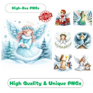 41 Cute Angel Watercolor Clipart PNG Images, Adorable Angel Clipart Bundle Commercial Use Graphics For Whimsical Angel Wall Art PNG Designs