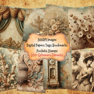 Vintage Beige Junk Journal Kit: Digital Papers Fawn Pockets Printable Ephemera Sand Tags Cream Labels Cards Bookmarks