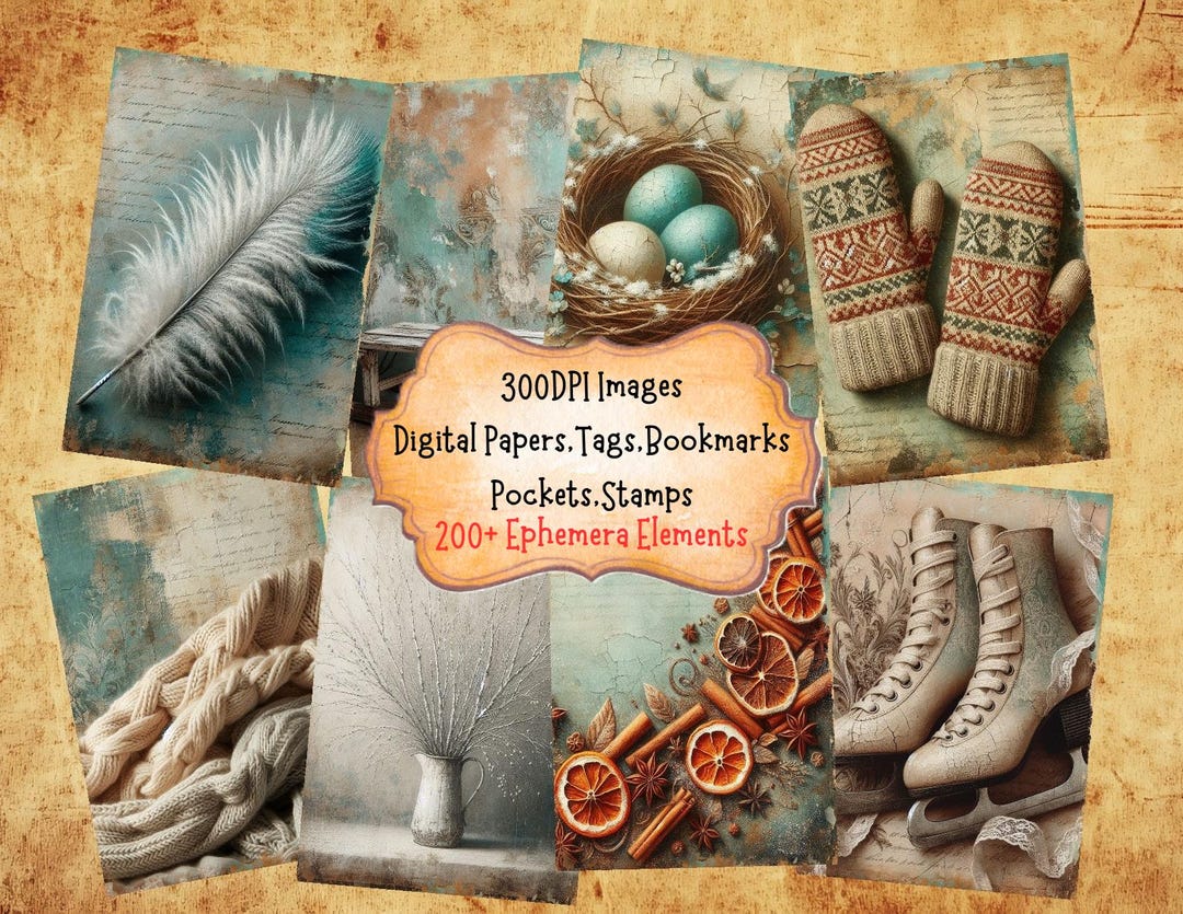 Winter Shabby Chic Junk Journal Kit: Printable Ephemera (digital ...