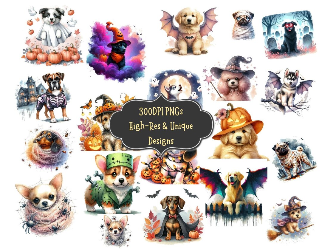 Halloween Dog Watercolor Clipart Bundle: Spooky Puppy Pngs (digital ...