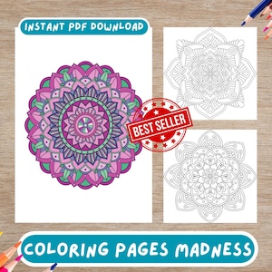 50 Mandala Coloring Pages for Adults & Kids – Printable Mandala PDF Coloring Book,Stress Relief Mandala,Coloring Activity