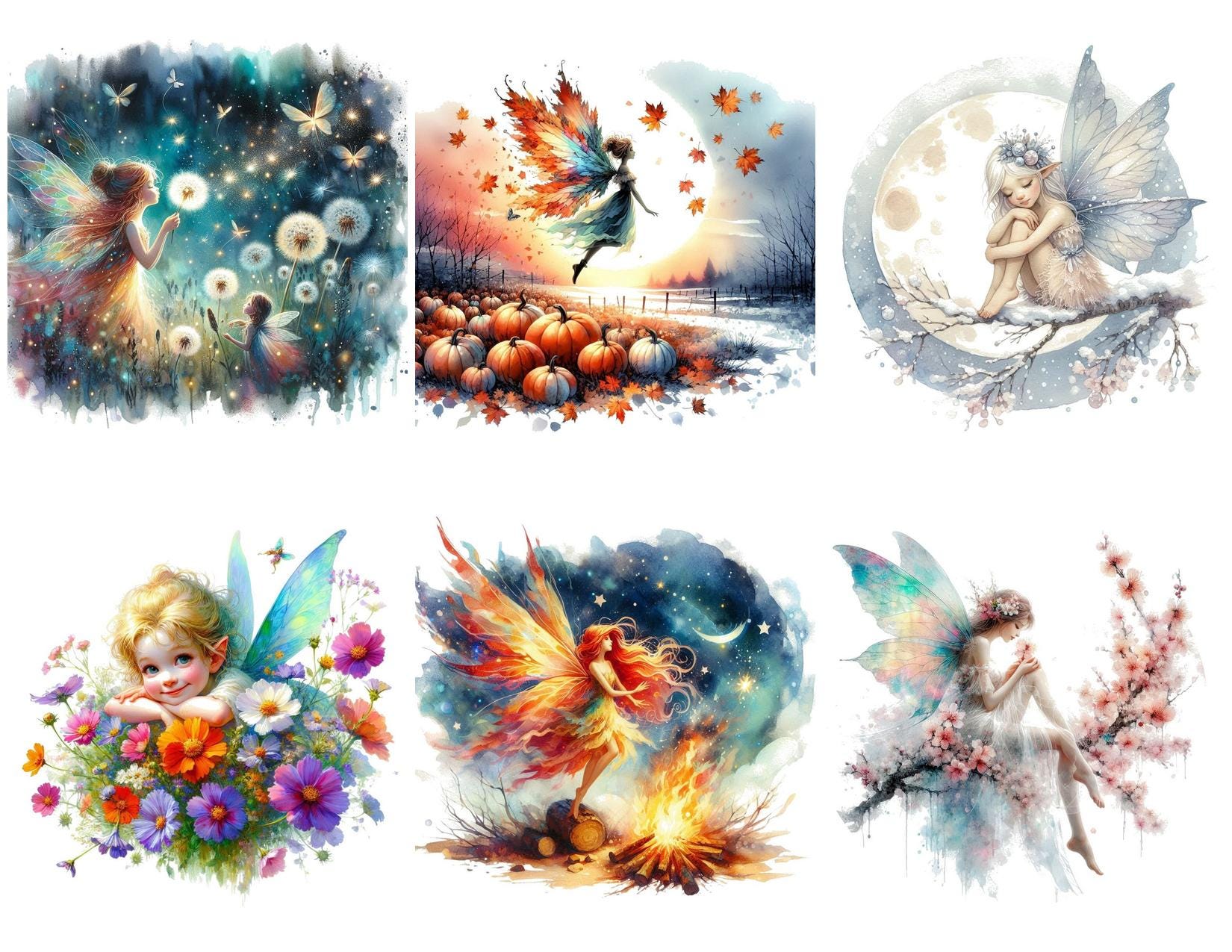 Fairy Watercolor Clipart PNG Bundle: Whimsical Pixie Illustrations ...