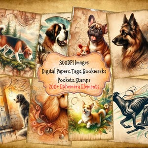 Dog Junk Journal Kit With Digital Papers Printable Pages Collage Sheets Digital Ephemera Bookmarks Tags Paper Crafts