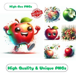 47 Apple Watercolor Clipart PNG Pack, Charming Apple Clipart Print Ready Designs For Cute Apples Wall Art Paper Crafts