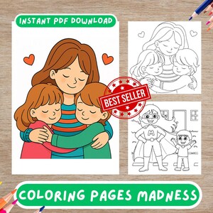 30 Mother And Child Coloring Pages, Printable Coloring Book For Kids and Adults, Digital Download PDF Art Instant Relaxing Activity