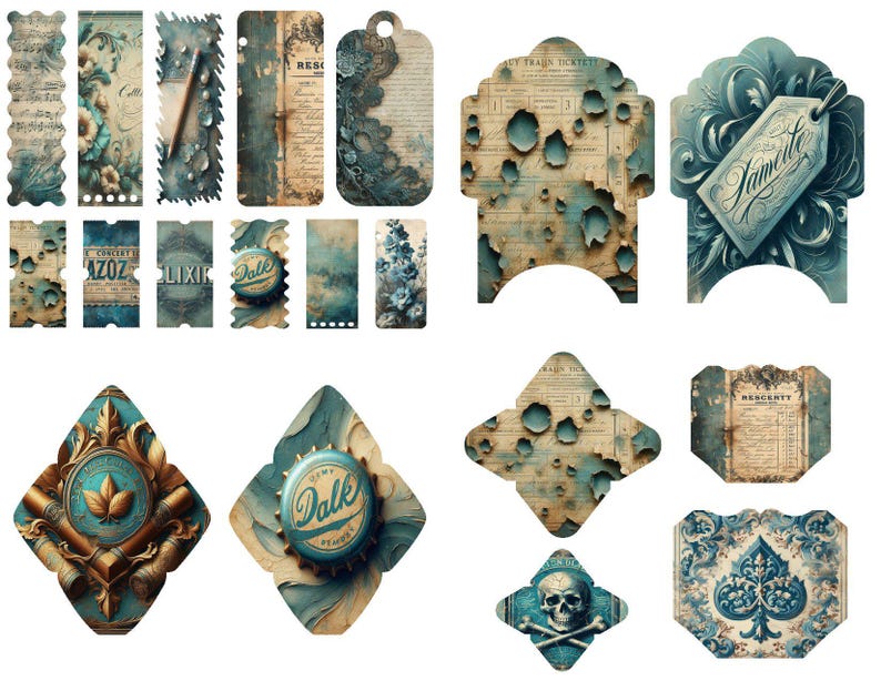 Blue Kit Junk Journal Pages - Digital Kits Papers & Printable Blue ...