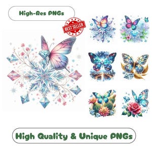 25 Diamond Butterfly Watercolor Clipart PNG Images, Jeweled Butterfly Clipart Bundle Commercial Use Graphics For Brilliant Butterfly Art