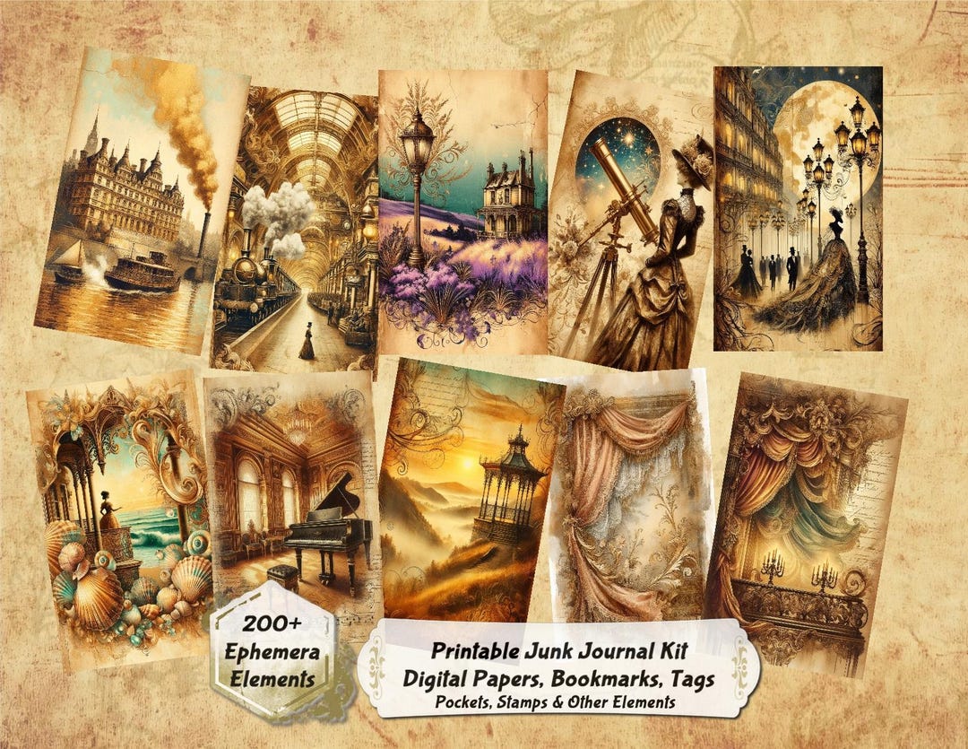 Antique Gold Victorian Junk Journal Kit: 60 Era Digital Papers ...