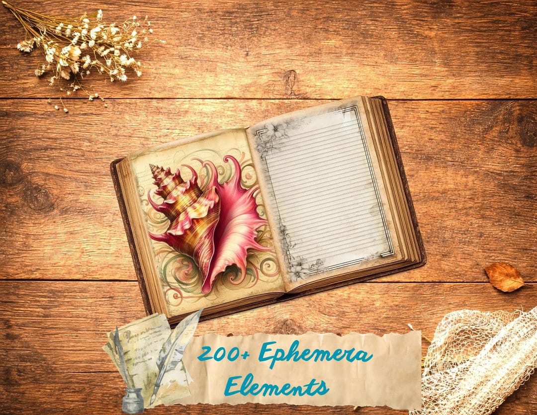 Vintage Shell Junk Journal Pages - Digital Shells Papers & Printable ...