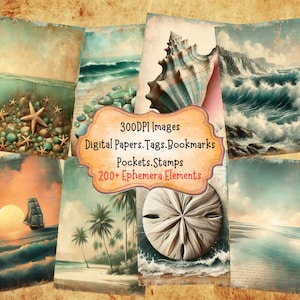 Beach & Ocean Junk Journal Kit: Vintage Ephemera (Digital Download)