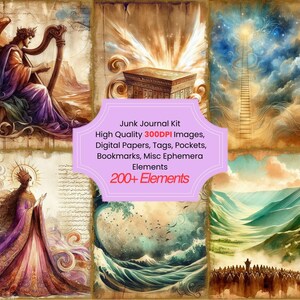 Bible Art Junk Journal Kit With Digital Papers, Printable Images Scrapbook Papers Digital Ephemera And Tags for Paper Crafts