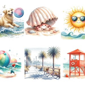 51 Summer Beach Watercolor Clipart PNG Bundle: Printable PNG Images for ...