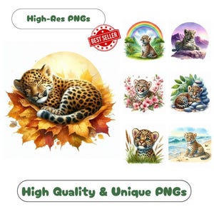 35 Baby Leopard Watercolor Clipart PNG Images, Nursery Leopard Clipart Bundle Commercial Use Graphics For Toddler Leopard Wall Art PNGs